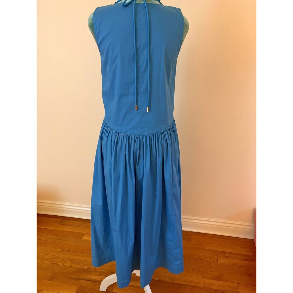 PINKO Azure Blue Drop Waist Midi Dress Coastal Resortwear Minimalist Chic Italy - Picture 5 of 9